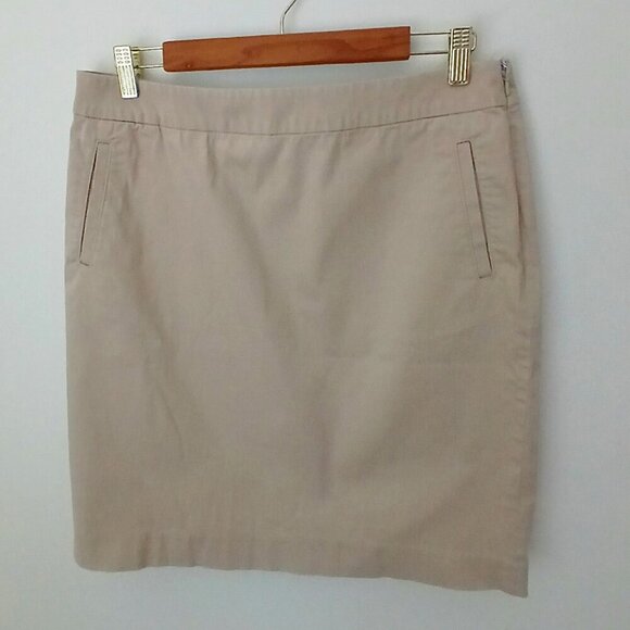 Lands' End Khaki Pencil Long Mini Skirt Front Slit Pockets Slit Back Sz 10 - Picture 1 of 7